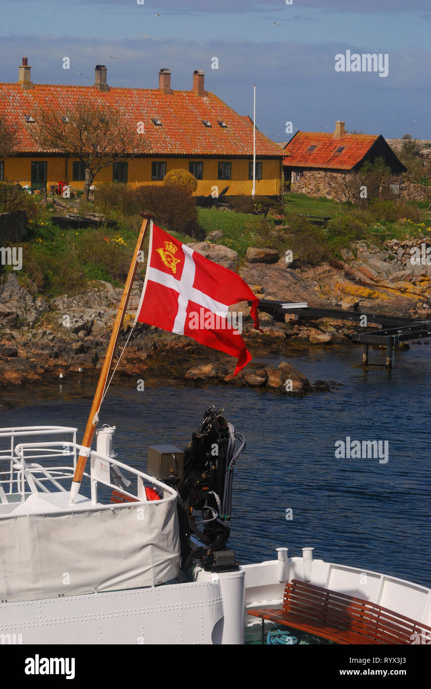 Øerne Frederiksø og Christiansø kaldes Ertholmene. De er et gammelt militær-anlæg, men rummer i dag et civilt samfund. Stock Photo