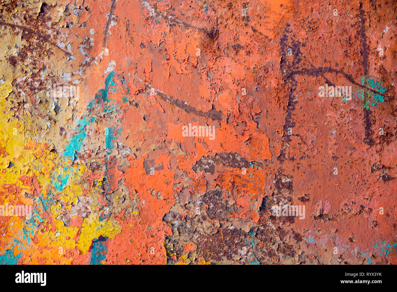 Old vintage metallic wall texture background, peeling cracked paint of  different colors. Rusty weathered surface seamless pattern and abstract  shapes Stock Photo - Alamy