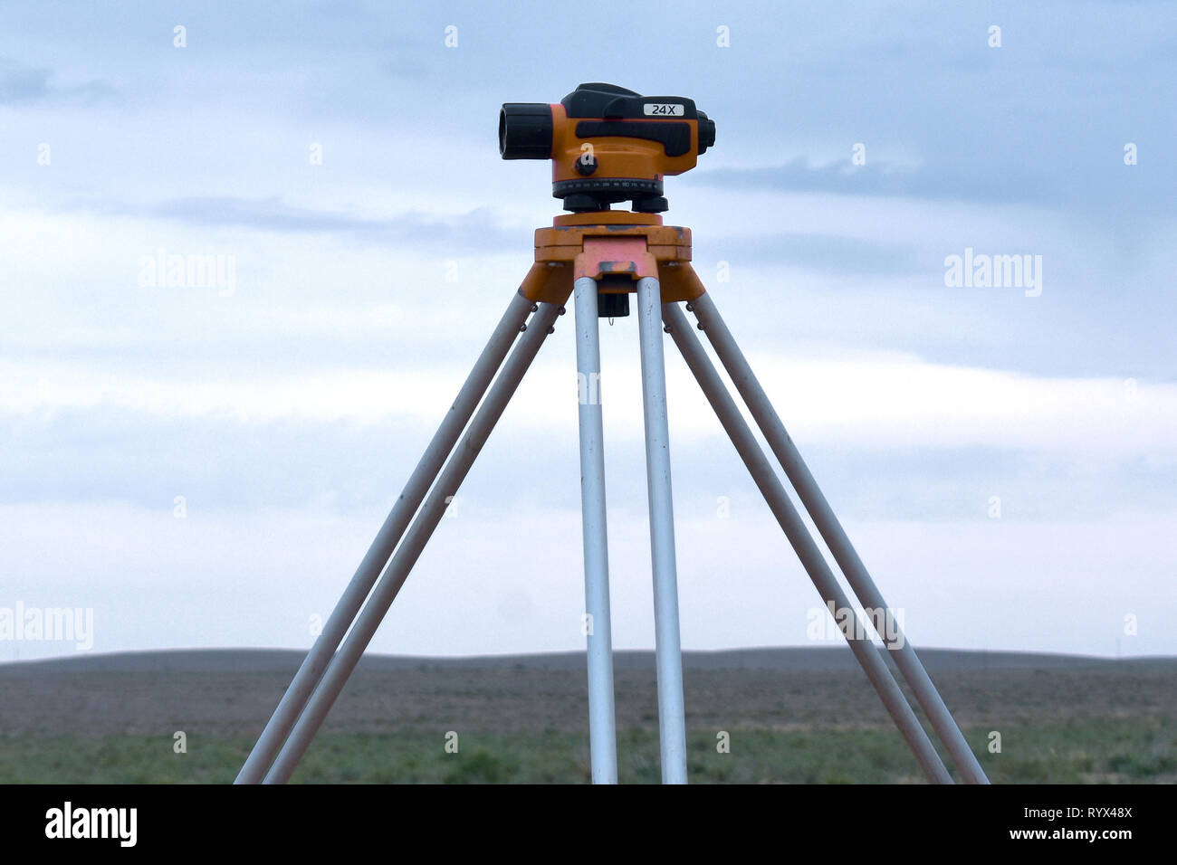 Old level tool used in archaeology and geology in open space Stock