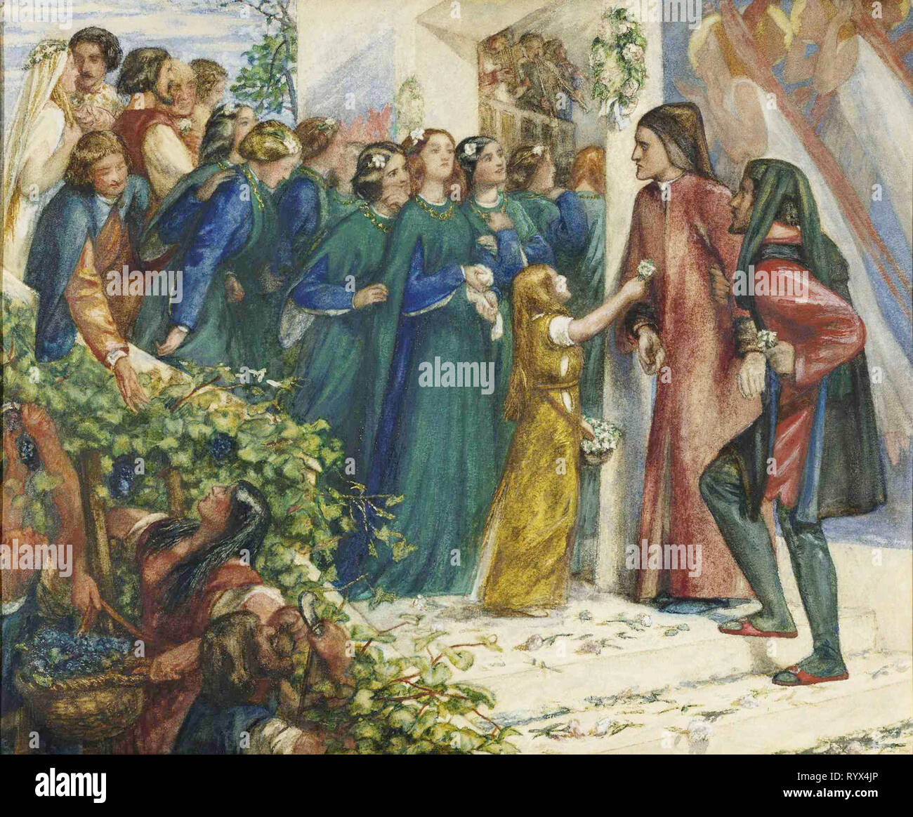 Artist : Dante Gabriel Rossetti (England, b.1828, d.1882)   Title : Beatrice meeting Dante at a marriage feast, denies him her salutation  Date : 1852  Medium Description: watercolour and bodycolour on paper  Dimensions :   Credit Line : Purchased with funds provided by John Schaeffer 2003  Image Credit Line :   Photographer Credit :   Accession Number : 431.2003 Stock Photo