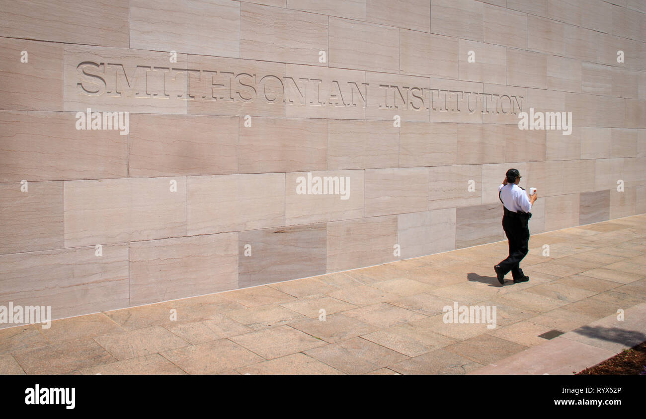 Smithsonian Institution letters on a Wall at the National Mall in Washington DC, US Stock Photo