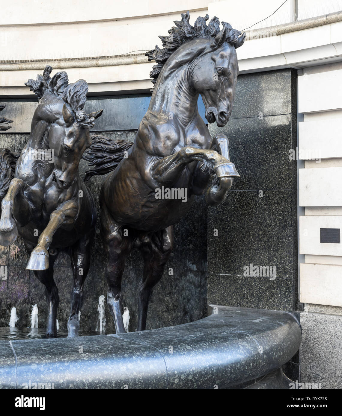 LONDON, UK MARCH 11 The Horses of Helios Statue in Piccadilly London on March 11, 2019 Stock