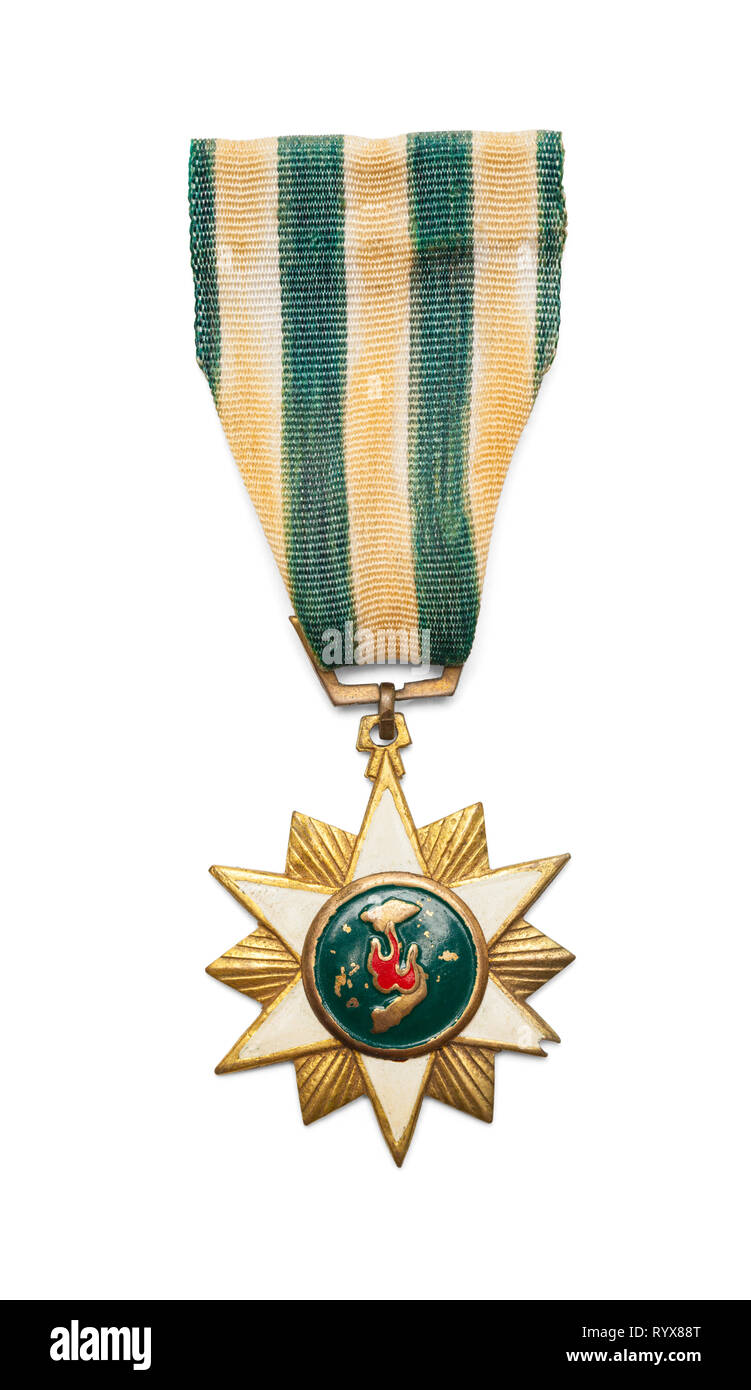 Old Vietnam Military War Medal Isolated on White. Stock Photo
