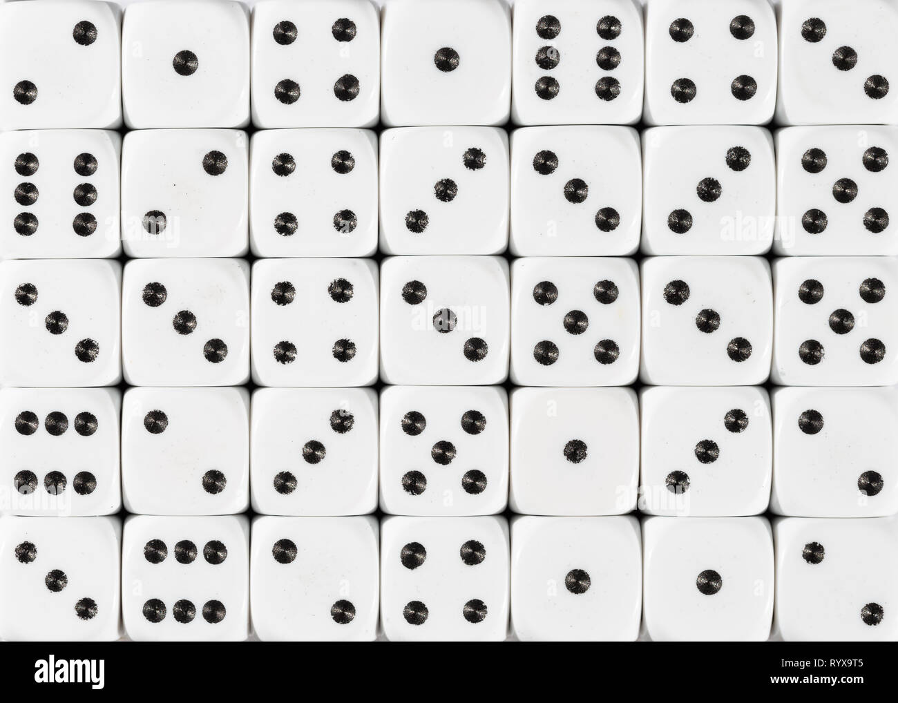 Background pattern of white dices, random ordered Stock Photo