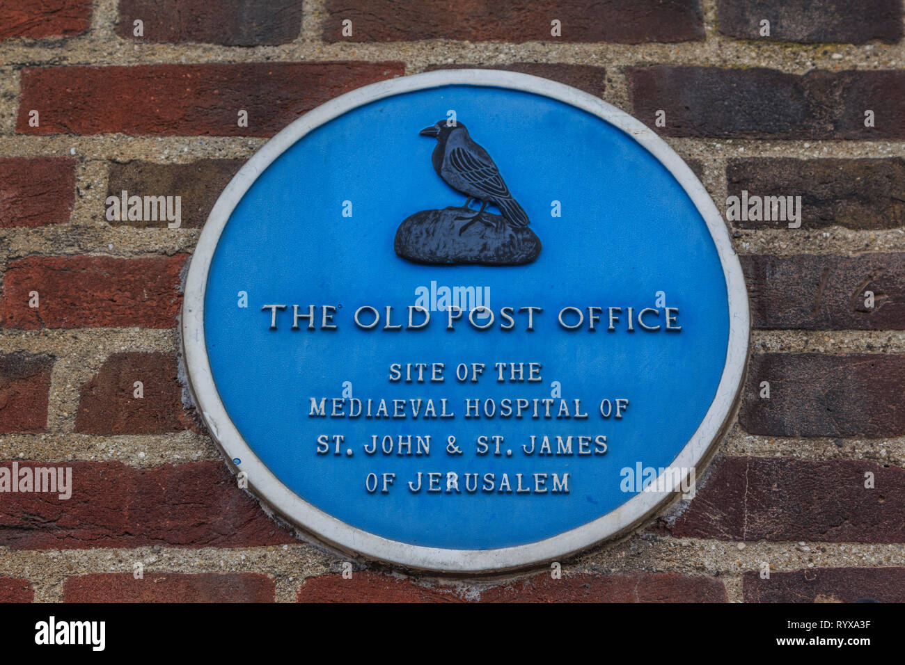 old post office blue plaque,royston village , town centre, high street, hertfordshire, england, uk gb Stock Photo