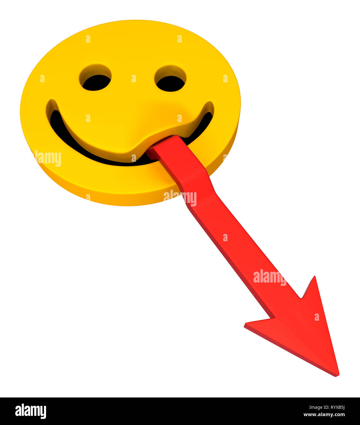 Red symbolic arrow smile tongue, 3d illustration, horizontal, over white, isolated Stock Photo