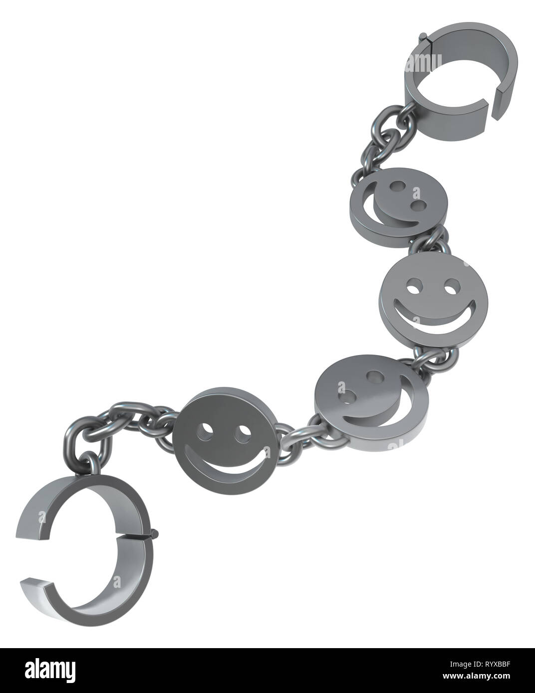 Shackles chain metal happy face symbol links 3d illustration, isolated, vertical, over white Stock Photo