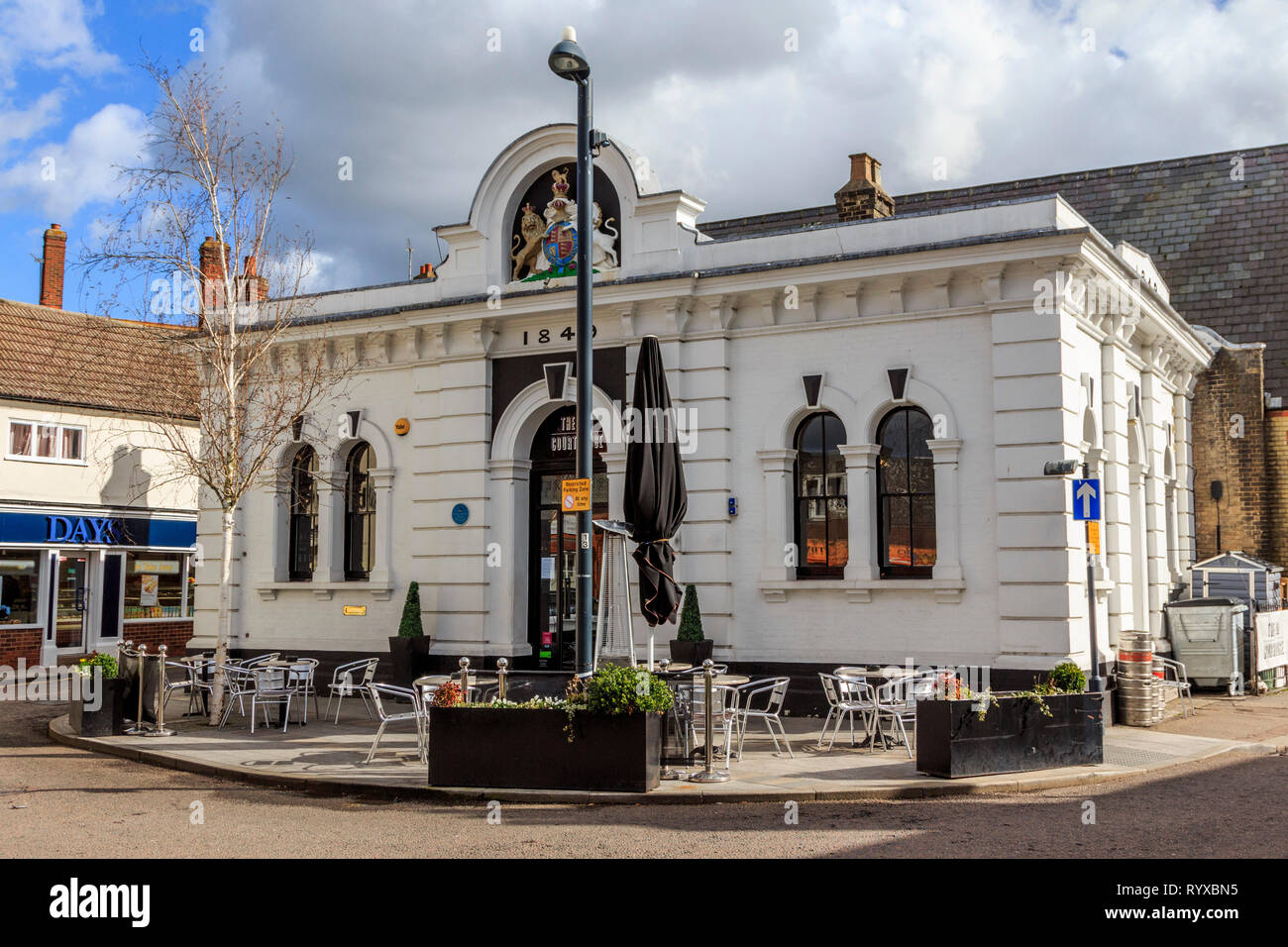 royston village the old courthouse, listed building, , town centre, high street, hertfordshire, england, uk gb Stock Photo