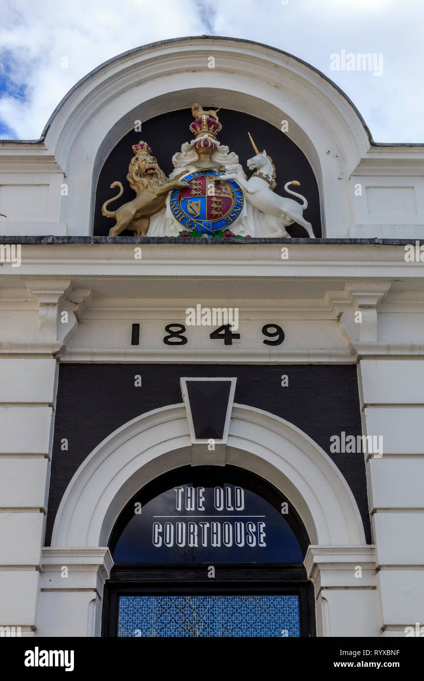 royston village the old courthouse, listed building, , town centre, high street, hertfordshire, england, uk gb Stock Photo