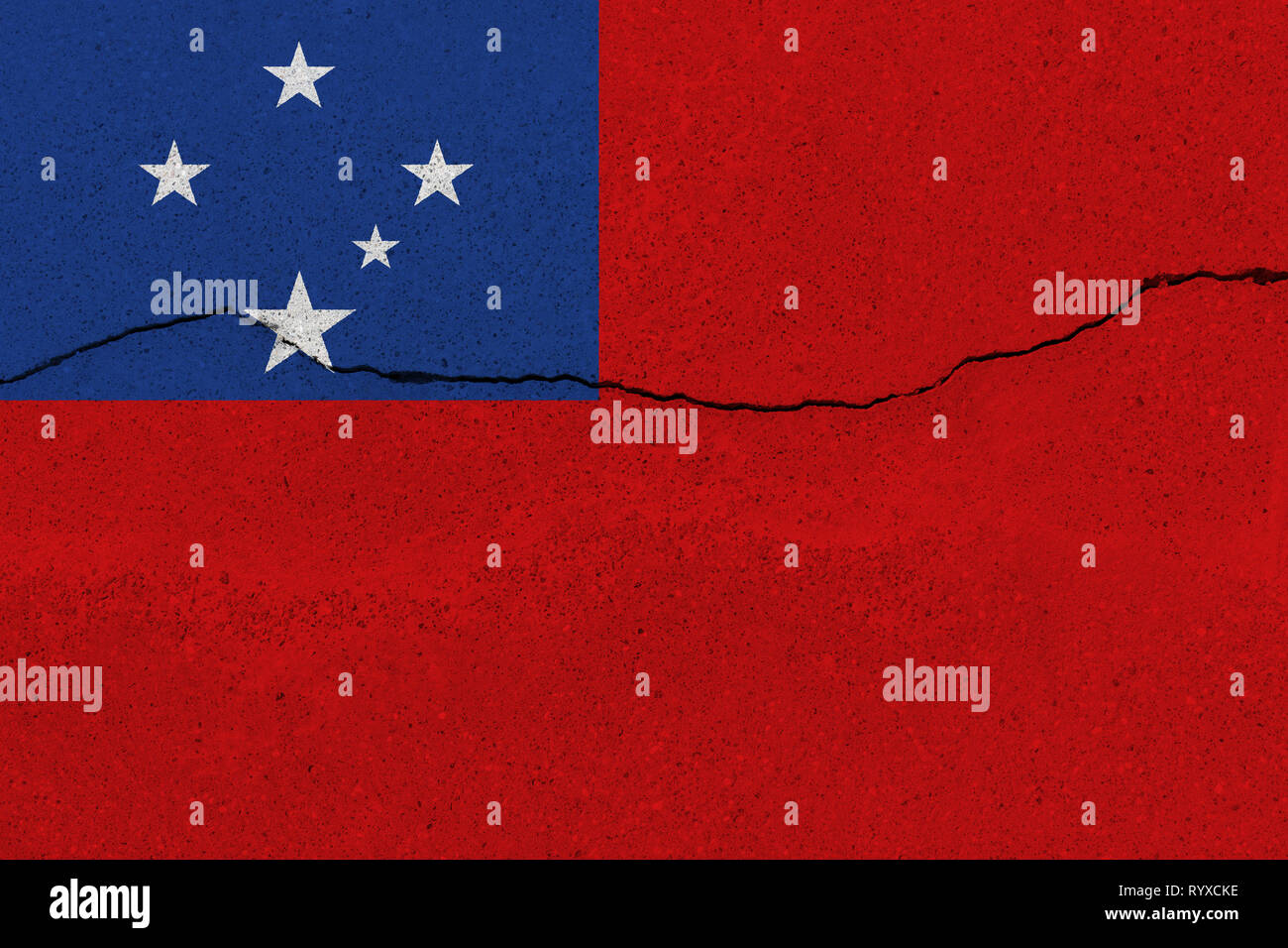 Samoa flag on concrete wall with crack. Patriotic grunge background. National flag of Samoa Stock Photo