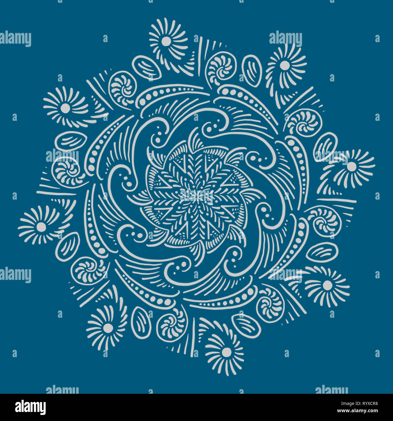 Hand drawn abstract ornament with radial symmetry for coloring Stock Photo