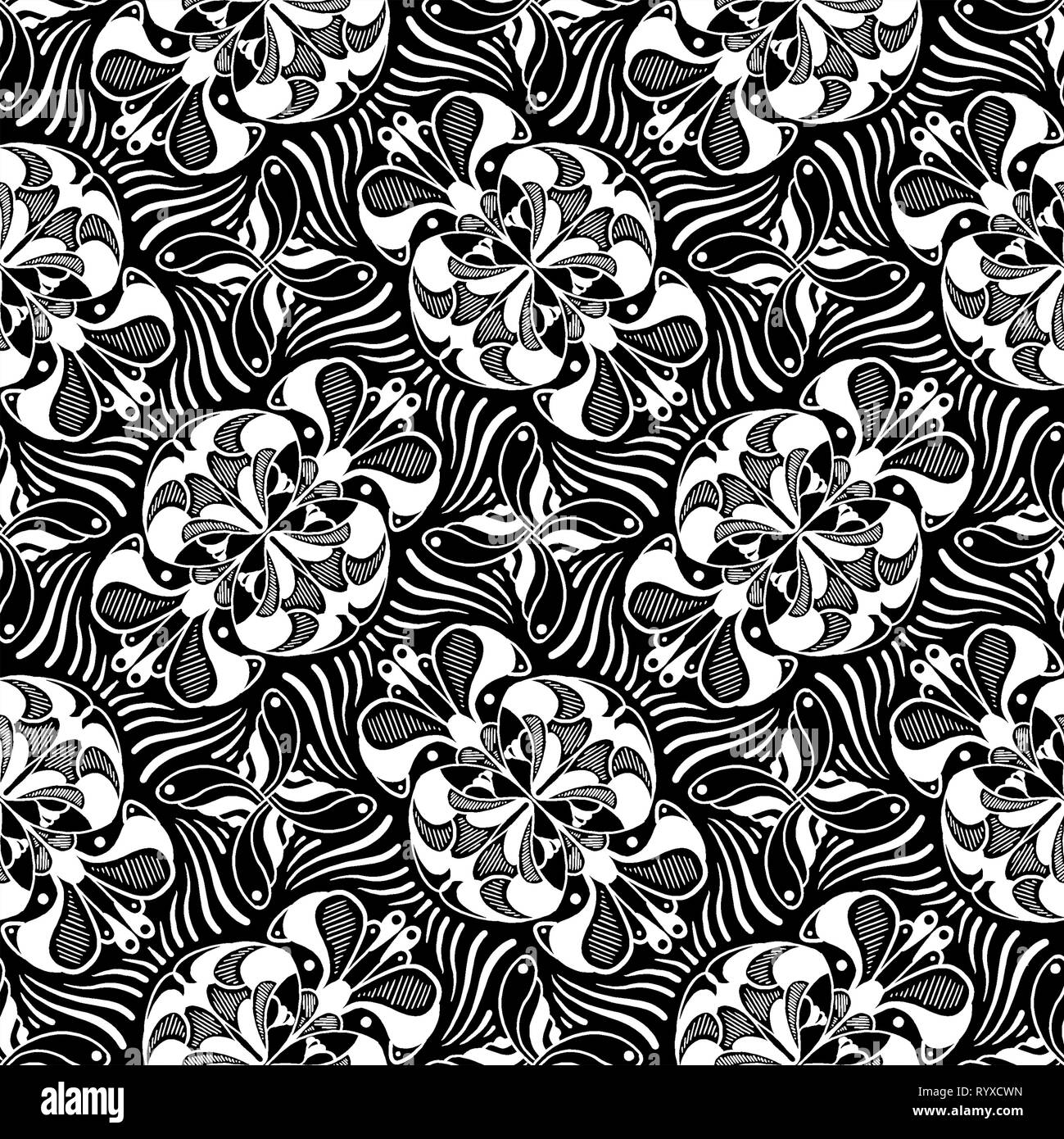 Abstract seamless hand drawn pattern in black and white Stock Photo - Alamy