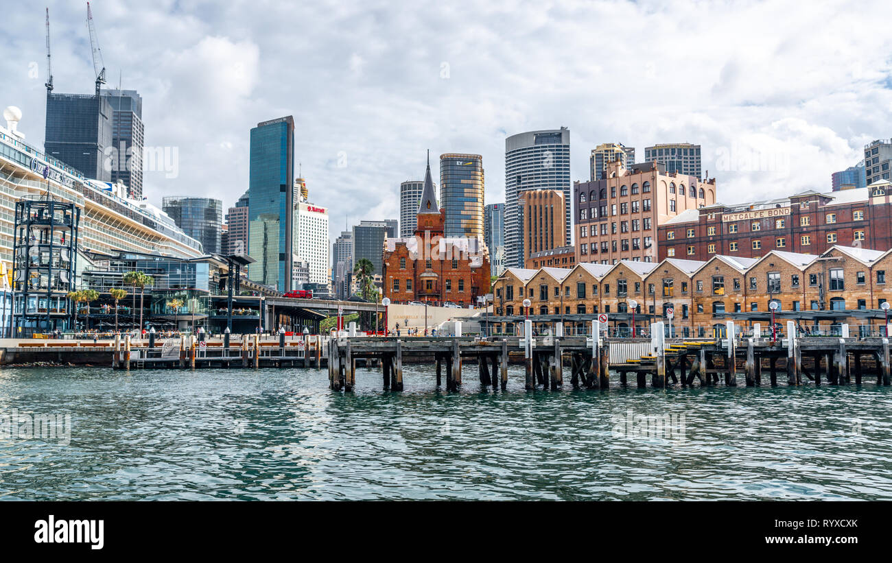 22nd December 2018, Sydney NSW Australia : Sydney the Rocks cityscape with the ASN Co building and Campbell cove jetty in Sydney NSW Australia Stock Photo