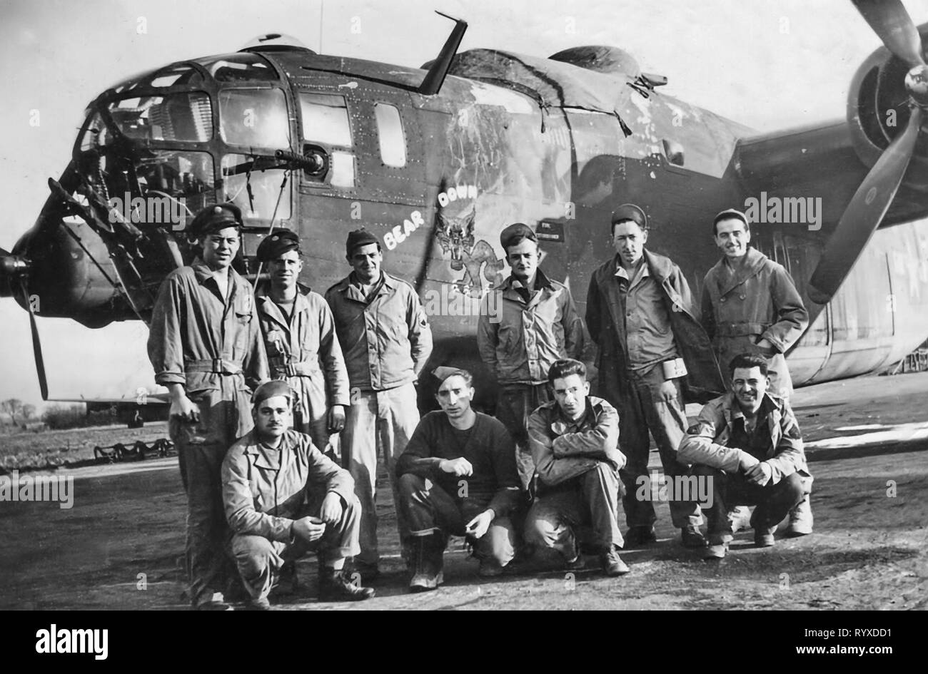 Personal photographs and memorabilia of fighting Americans during the Second World War. B-25 Mitchell medium bomber aircrew and nose art. Stock Photo
