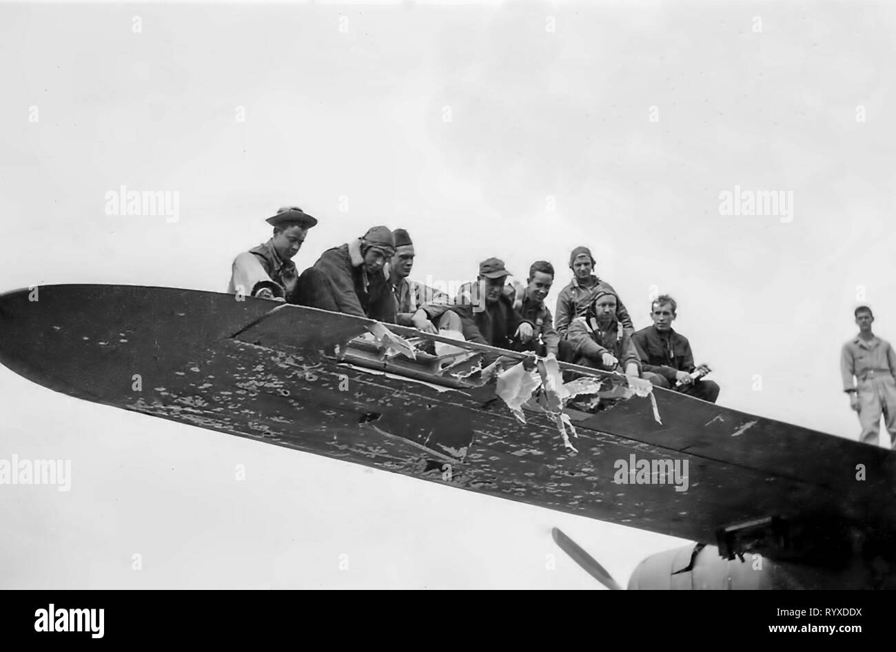 Personal photographs and memorabilia of fighting Americans during the Second World War. Aircraft damage and debris. Stock Photo