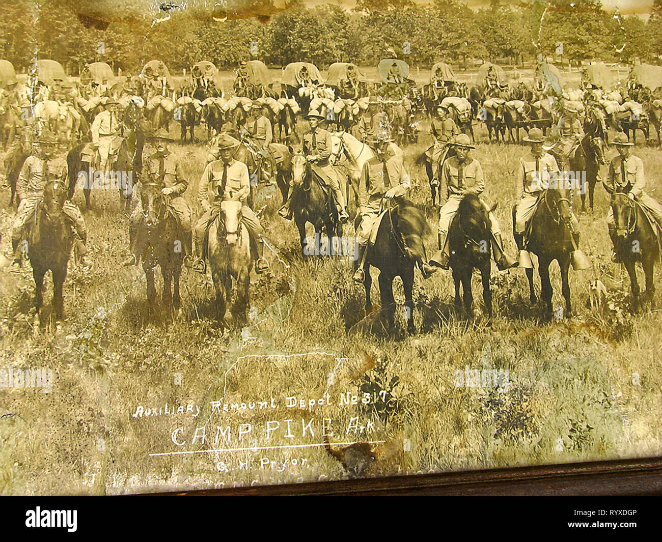 Wide landscape framed photograph of the World War I Camp Pike 87th Division (National Army) Cantonment, Little Rock Arkansas 1918. Stock Photo