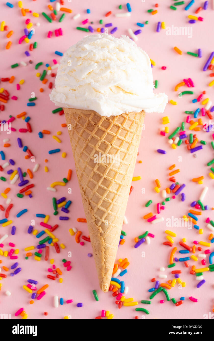 A Scoop of Vanilla Ice Cream in a Waffle Cone Stock Photo - Alamy