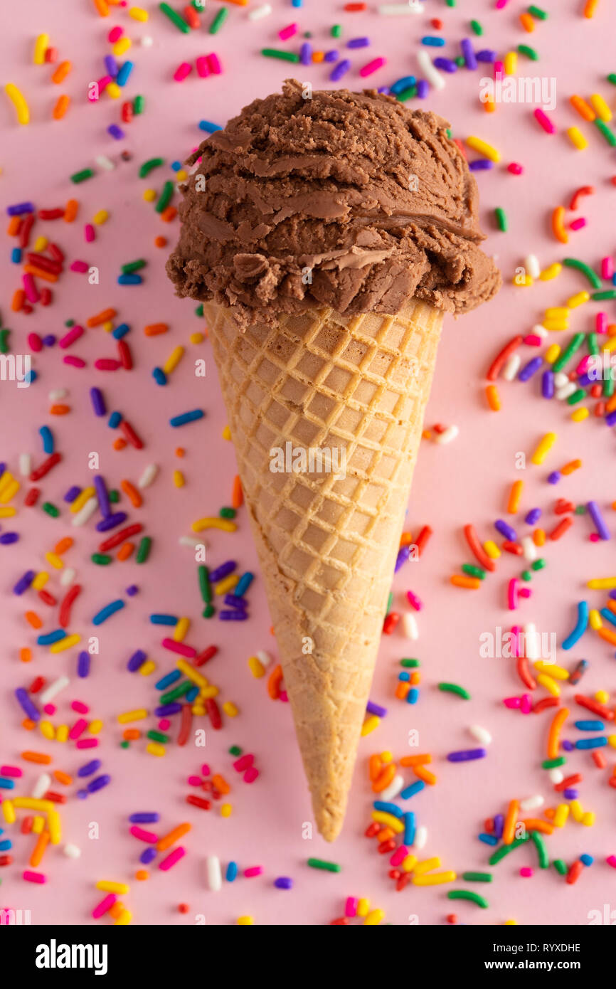 A Scoop of Chocolate Ice Cream in a Waffle Cone Stock Photo - Alamy