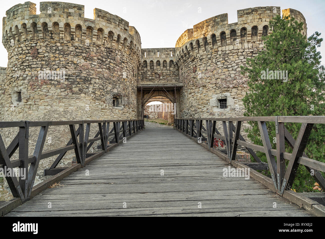 Belgrade -  Frontview to the twin-towered Zindan Gate of the Fortress of Belgrade, Belgrade, Serbia, 05.11.2018 Stock Photo