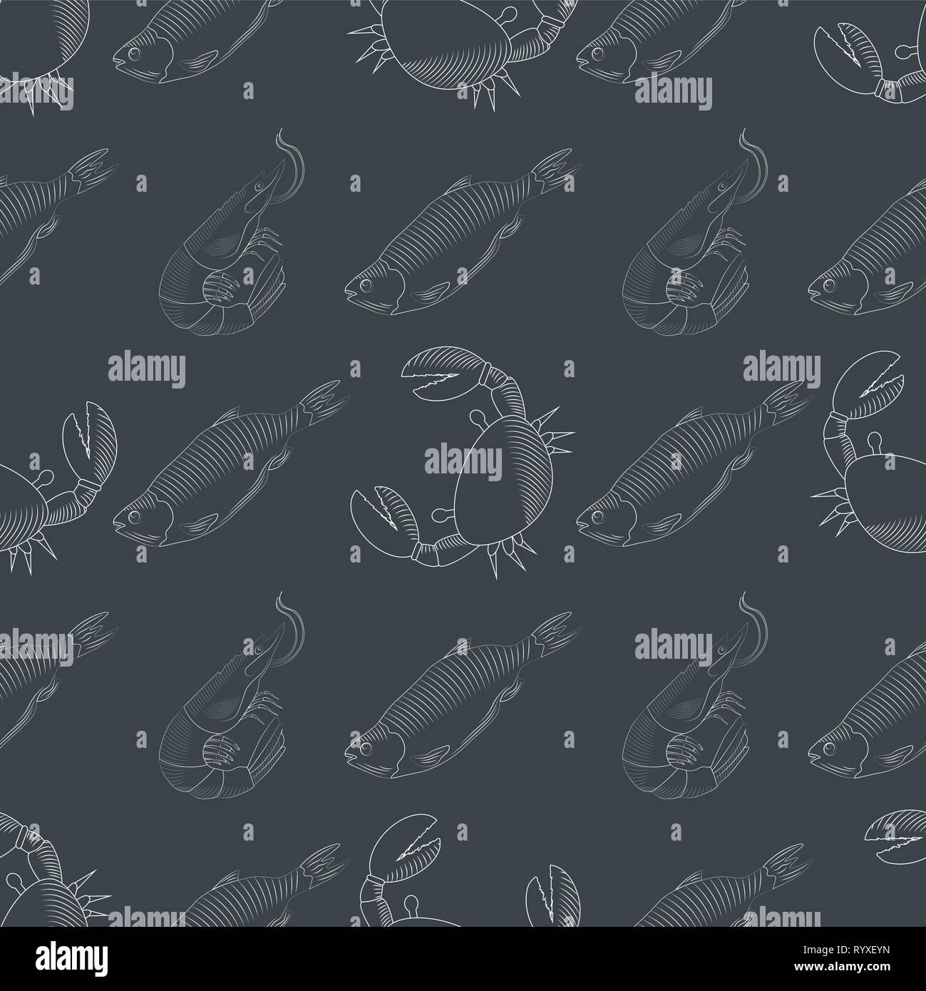 vector seamless pattern with fish, crab and shrimp 10 eps Stock Vector ...