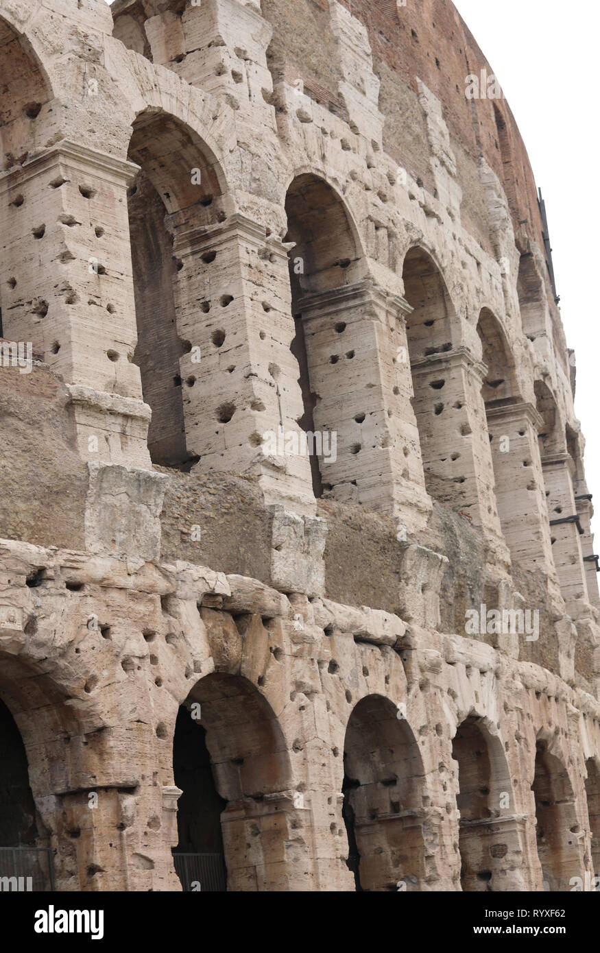 Detail Of The Roman Colosseum In Italy In Rome With Arches And Holes On The Wall To Recover The Iron Of The Building Stock Photo Alamy
