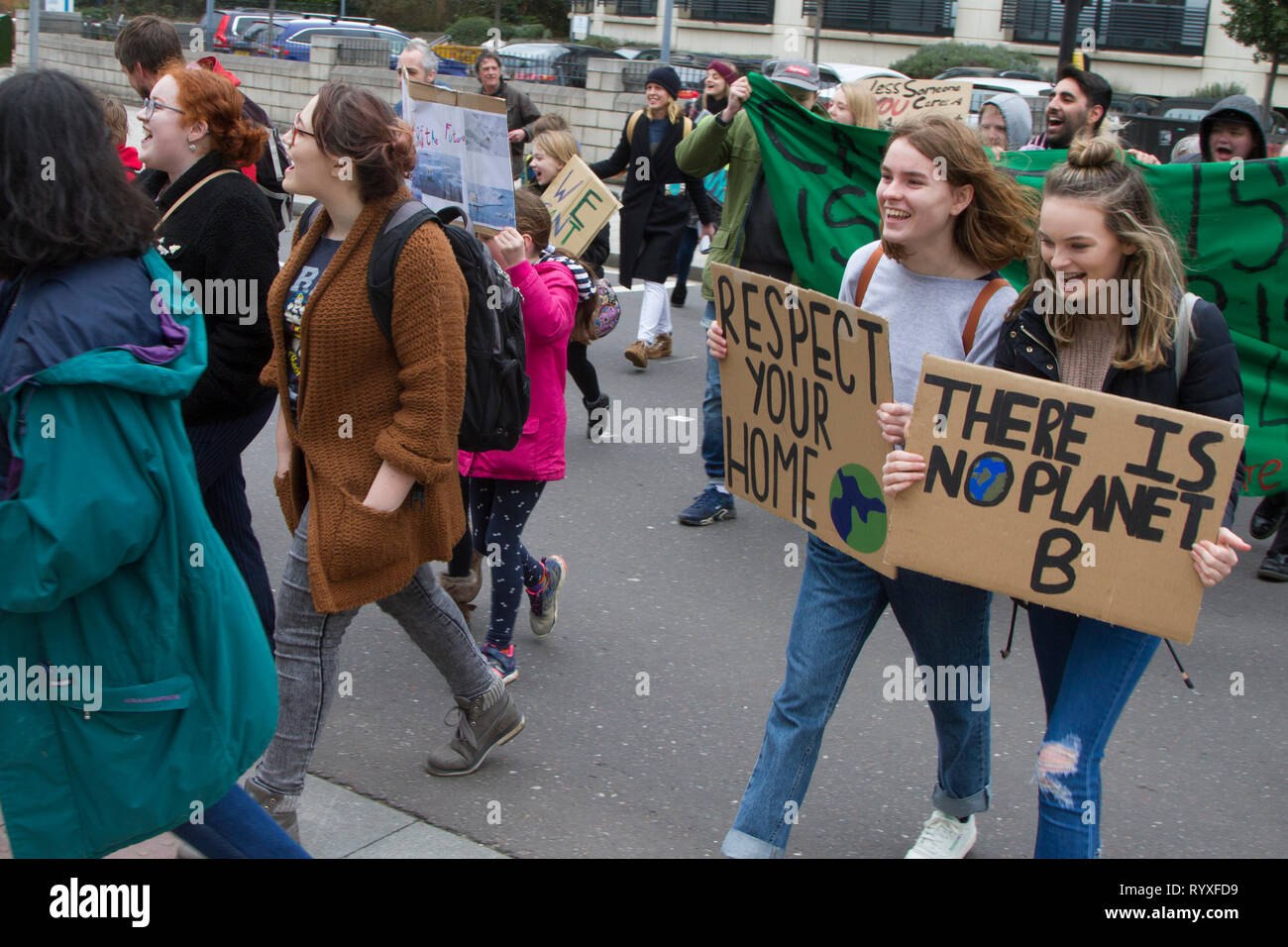 Reading, UK. 15th March 2019. School children take time off school as part of the International Youth Climate Strike campaign also known as Fridays For Future or School Strike 4 Climate. Credit: Harry Harrison/Alamy Live News Stock Photo