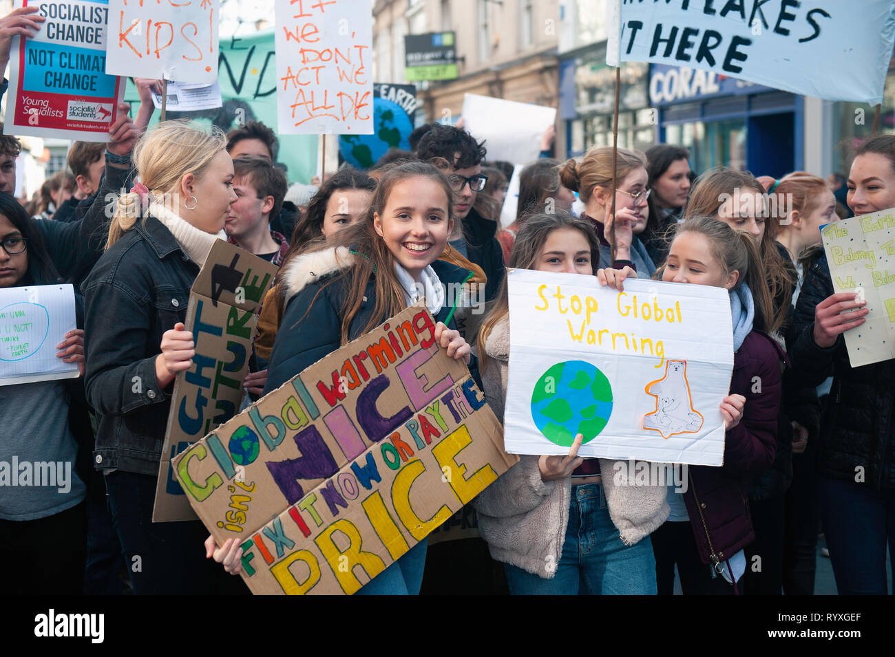 Youth Strike 4 Climate protest in Leicester city, UK Stock Photo