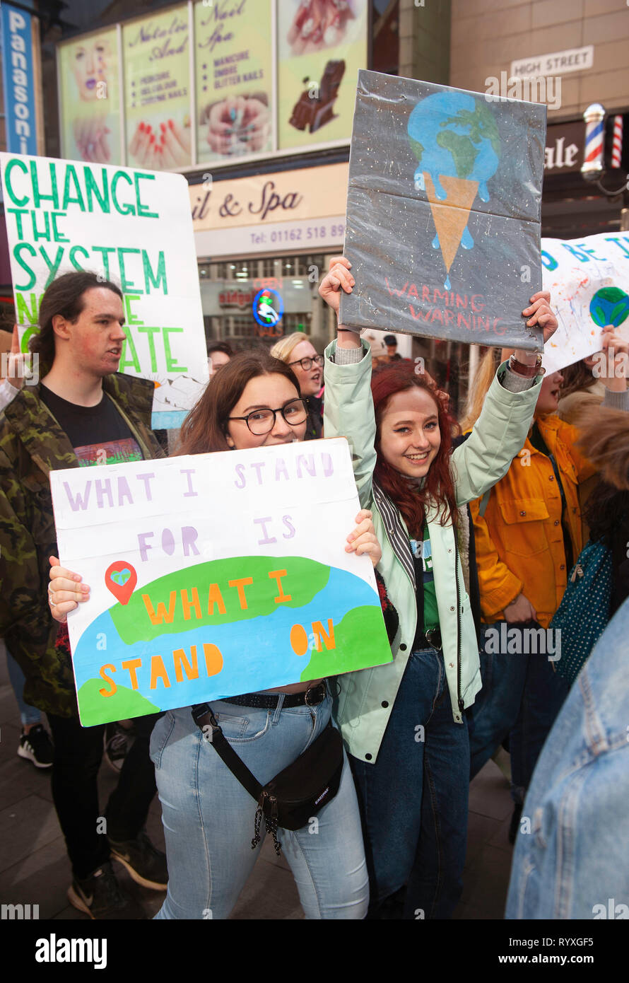 Youth Strike 4 Climate protest in Leicester city, UK Stock Photo