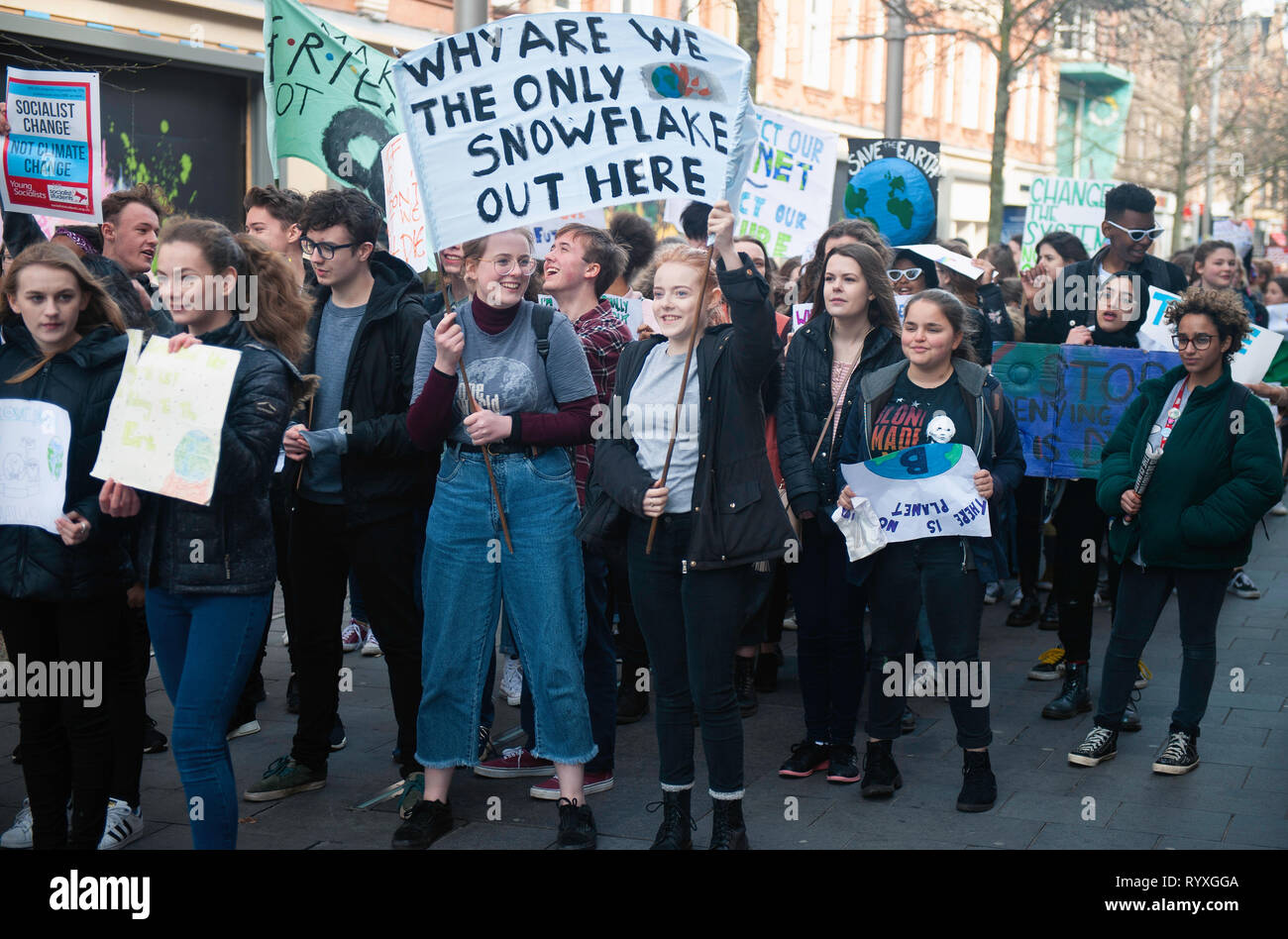 Youth Strike 4 Climate protest in Leicester city, UK Stock Photo