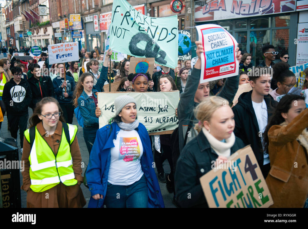 Youth Strike 4 Climate protest in Leicester city, UK Stock Photo