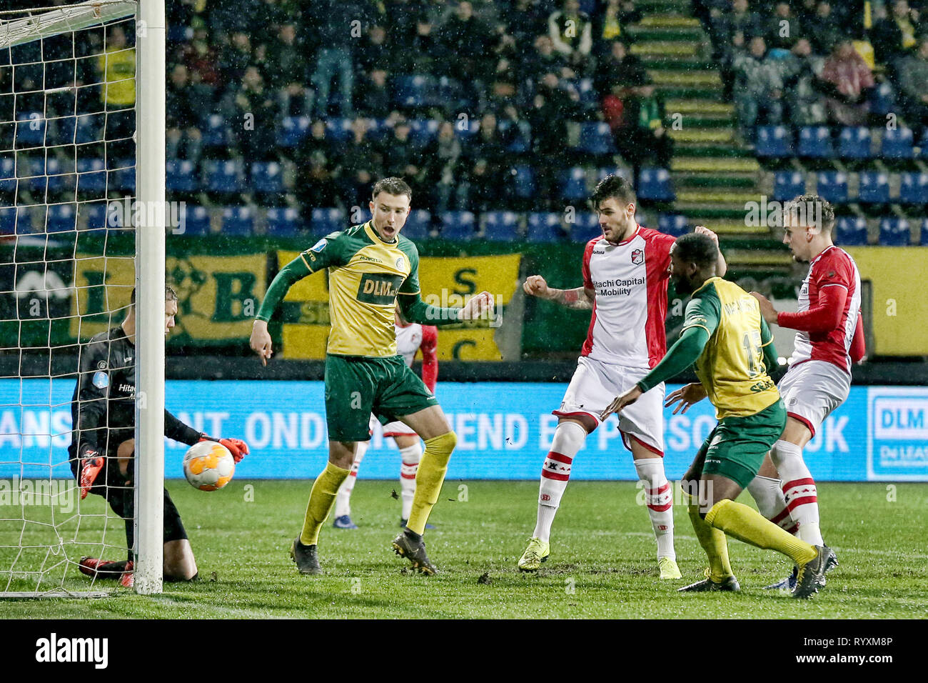 Sittard Netherlands 15 03 2019 Football Dutch Fortuna Sittard Fc Emmen Eredivisie Fortuna Sittard Stadium Season 2018 2019 Emmen Goal Keeper Kjell Scherpen Must Concede 1 0 Stock Photo Alamy