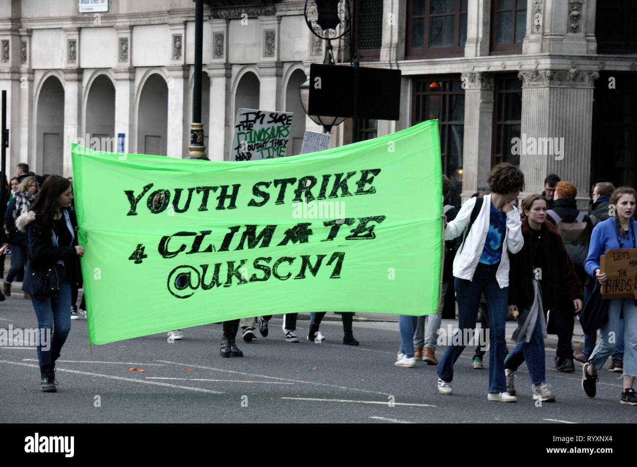 London, UK. 15th Mar 2019. 2nd UK-wide Youth Strike for Climate Brings Parliament Square and Westminster Bridge to a standstill after protesters block traffic into two main routes into the area Credit: Knelstrom Ltd/Alamy Live News Stock Photo