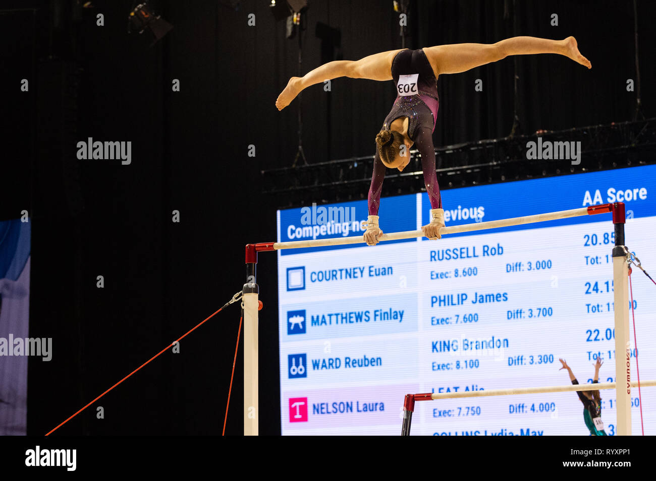 Liverpool, UK. 15th Mar, 2019. Emily Roper of Piper Vale Gymnastics
