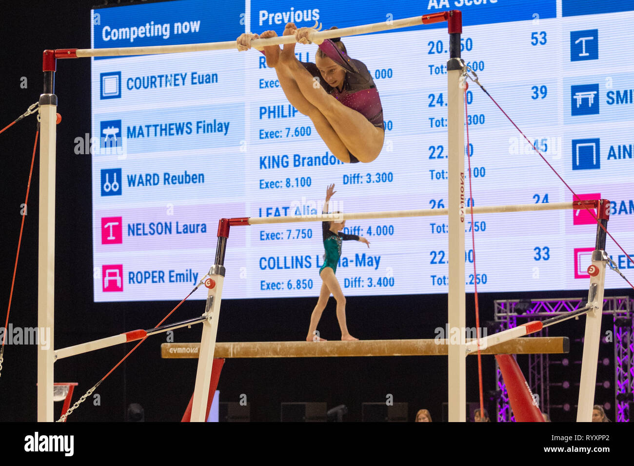 Liverpool, UK. 15th Mar, 2019. Emily Roper of Piper Vale Gymnastics