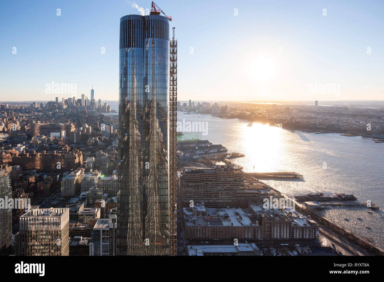 New York, USA. 15th Mar, 2019. Photo provided by Related-Oxford on March 15, 2019 shows Hudson Yards with a view of Hudson River in New York, the United States. Hudson Yards, a 25-billion-U.S. dollar urban complex located on the far West Side of New York's Manhattan, opened its first half on Friday as the largest private real estate development in the U.S. history. Credit: Related-Oxford/Xinhua/Alamy Live News Stock Photo