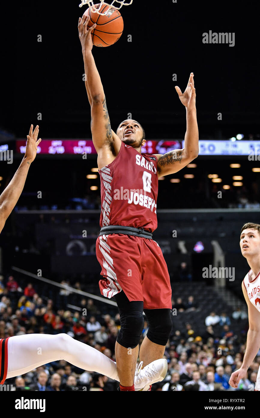 Brooklyn, New York, USA. 15th Mar, 2019. Saint Joseph's Hawks guard LAMARR KIMBLE (0) goes to the basket for a lay up against the Davidson Wildcats at Barclays Center Credit: Terrence Williams/ZUMA Wire/Alamy Live News Stock Photo