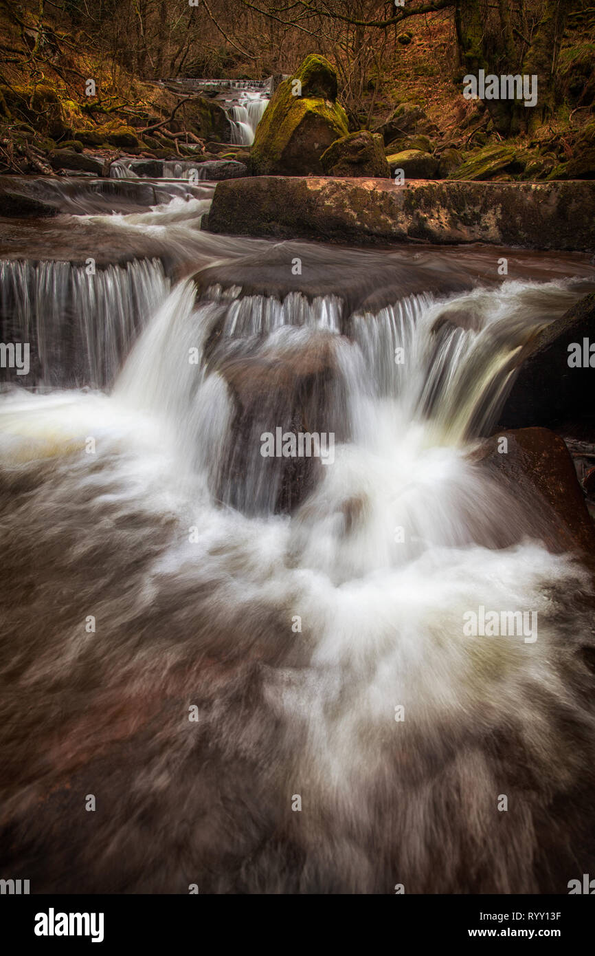 The waterfalls of Blaen y Glyn Stock Photo