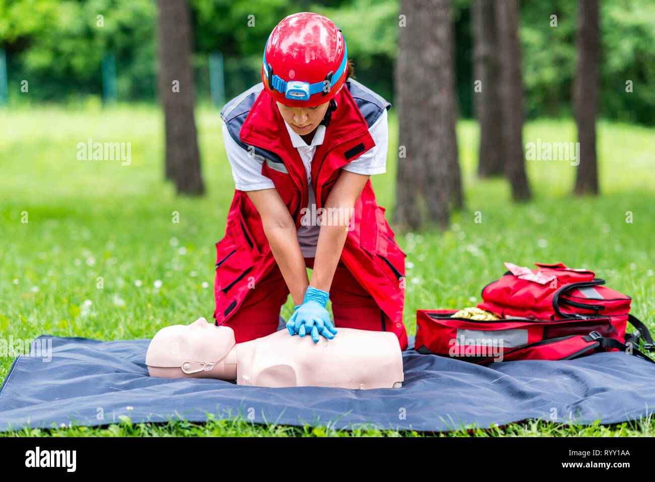CPR training outdoors Stock Photo Alamy