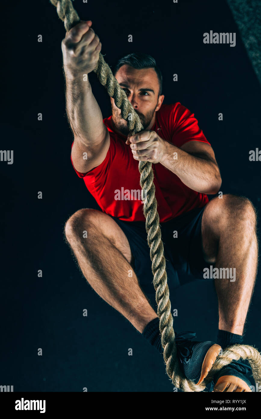 Rope climbing exercise Stock Photo Alamy