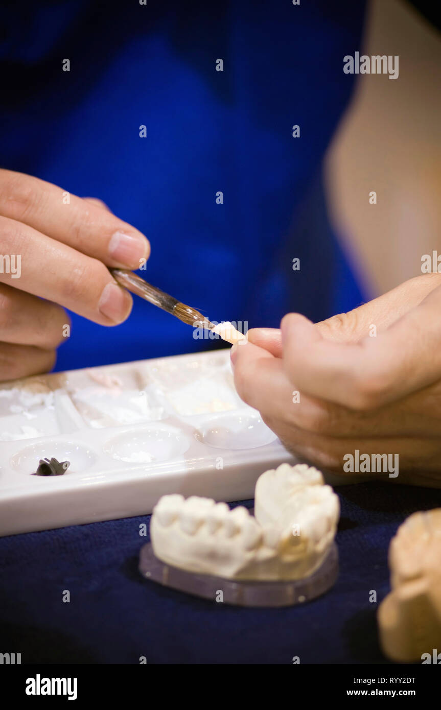 Dental prosthetic technician at work Stock Photo Alamy