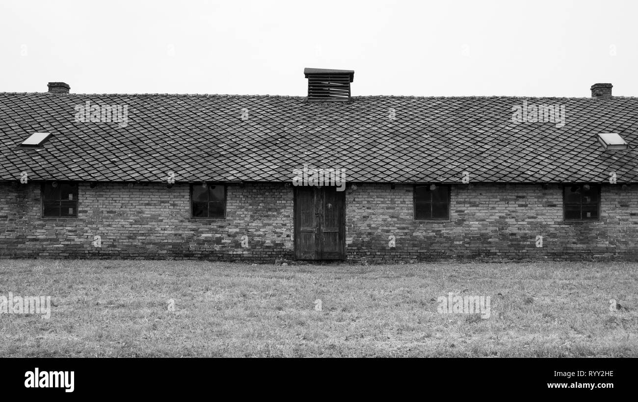 Barracks in the Birkenau Auschwitz II concentration camp in Poland Stock Photo