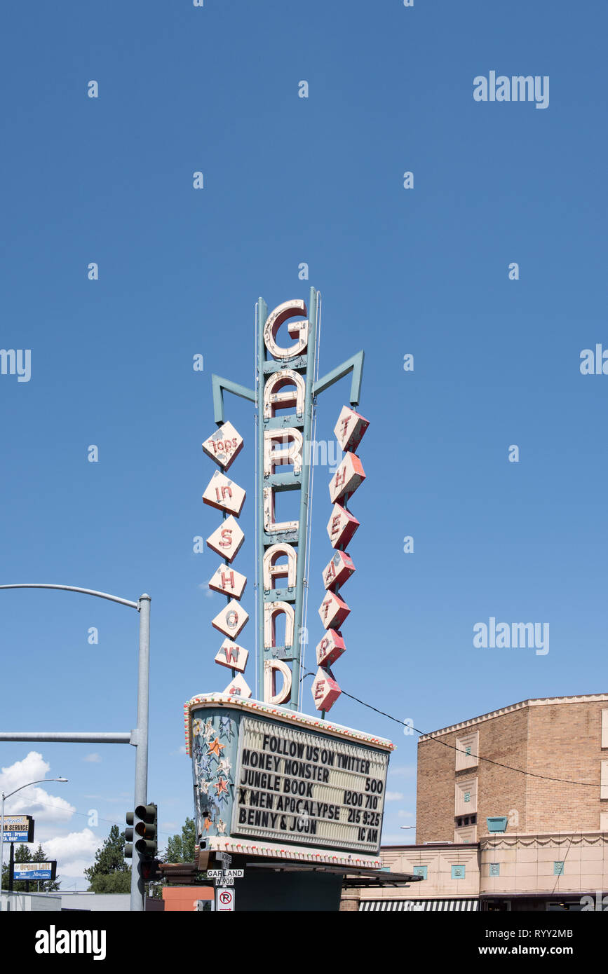 The Garland Theater in Spokane, Washington is a historic mid-century cinema  well known for second run and discount movies. They also have a movie club  Stock Photo - Alamy