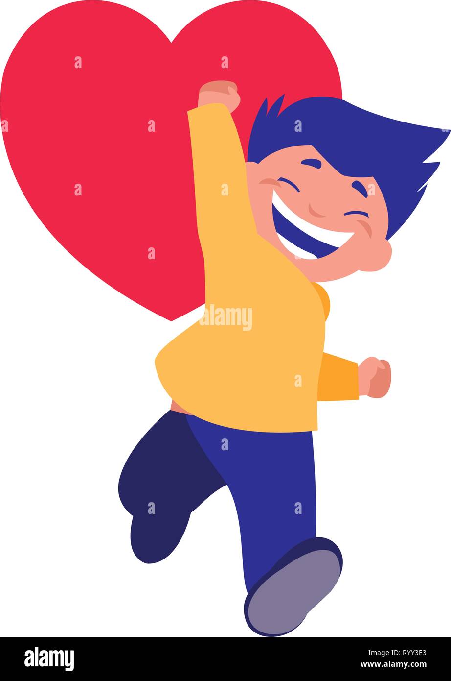 smiling boy holding heart love vector illustration Stock Vector Image ...