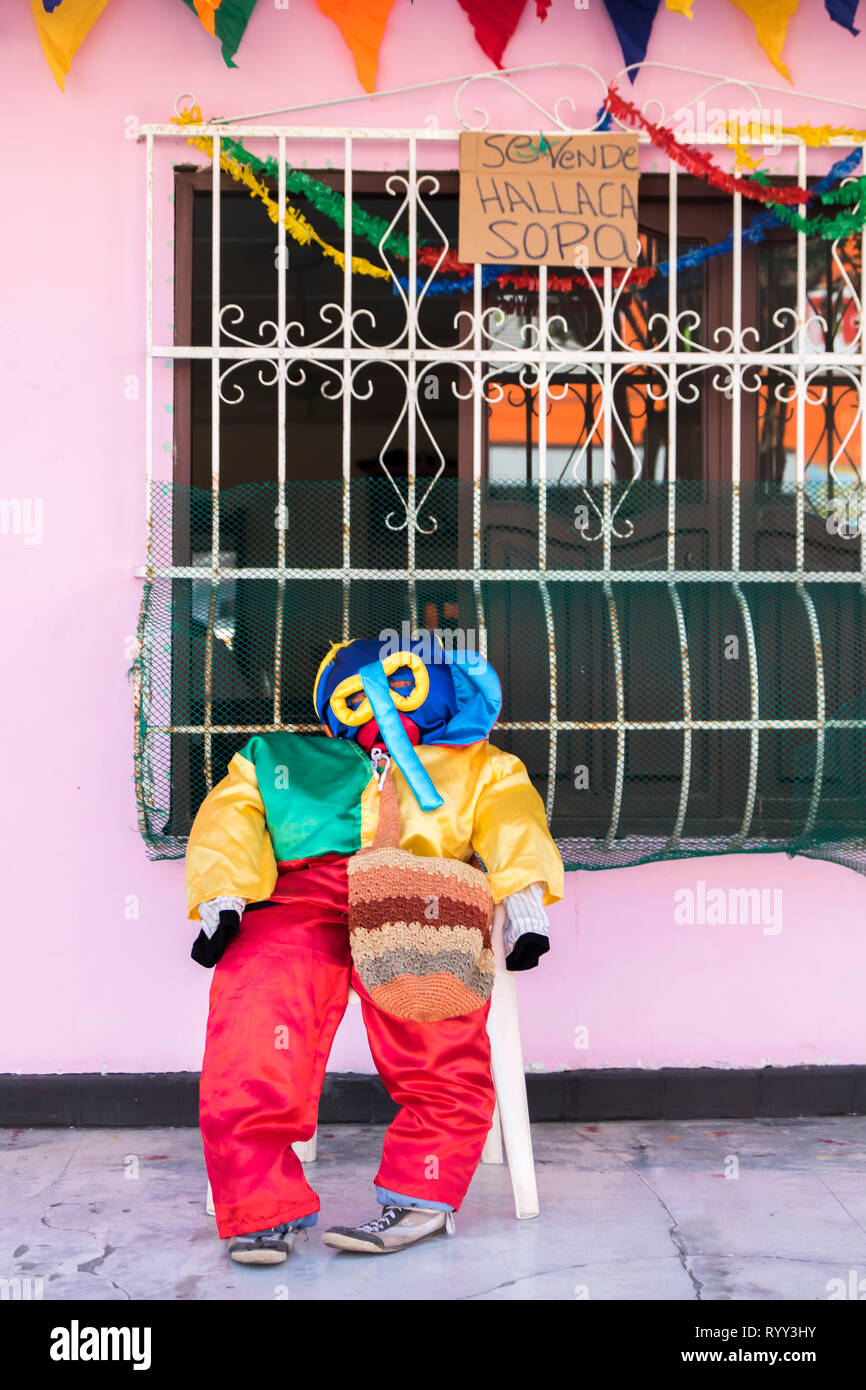 Mannequin dressed in marimonda costume. The battle of flowers is an event that takes place on