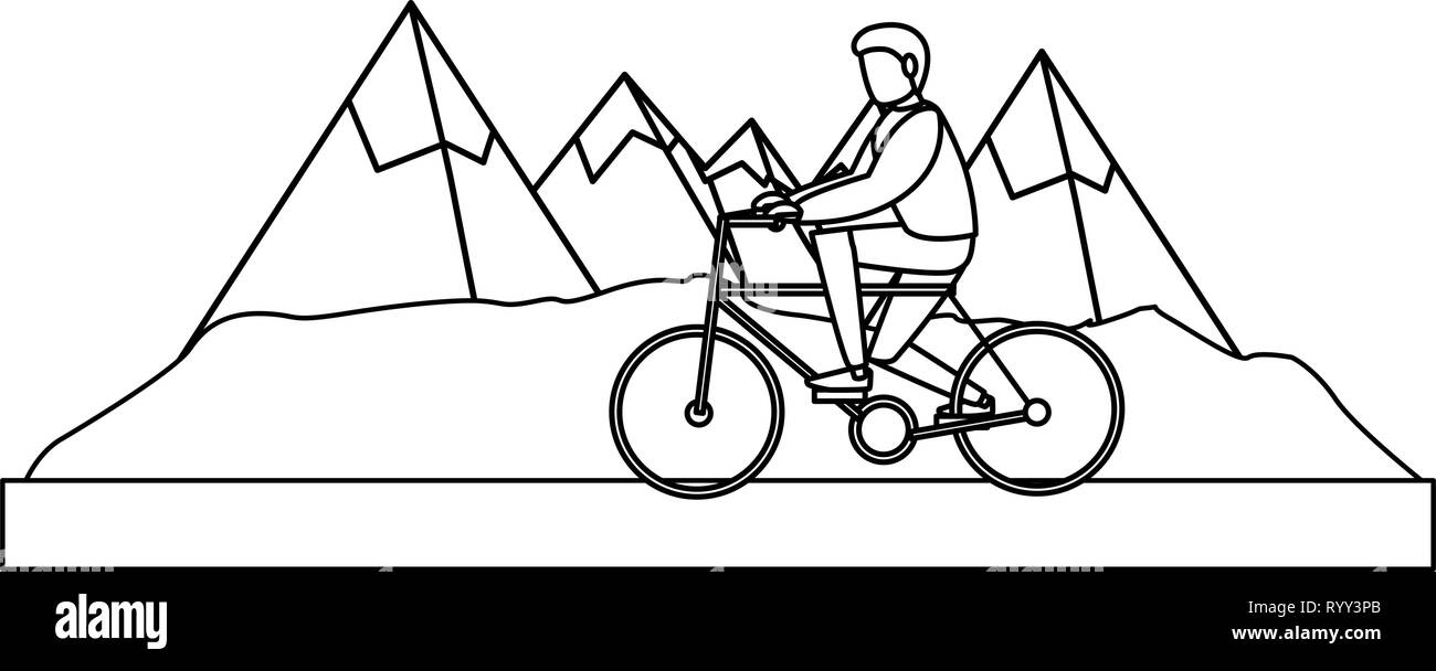 man riding bike outdoors image vector illustration outline Stock Vector