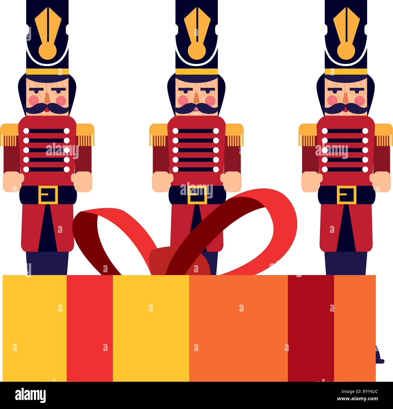 nutcrackers christmas toy and gift box vector illustration Stock Vector