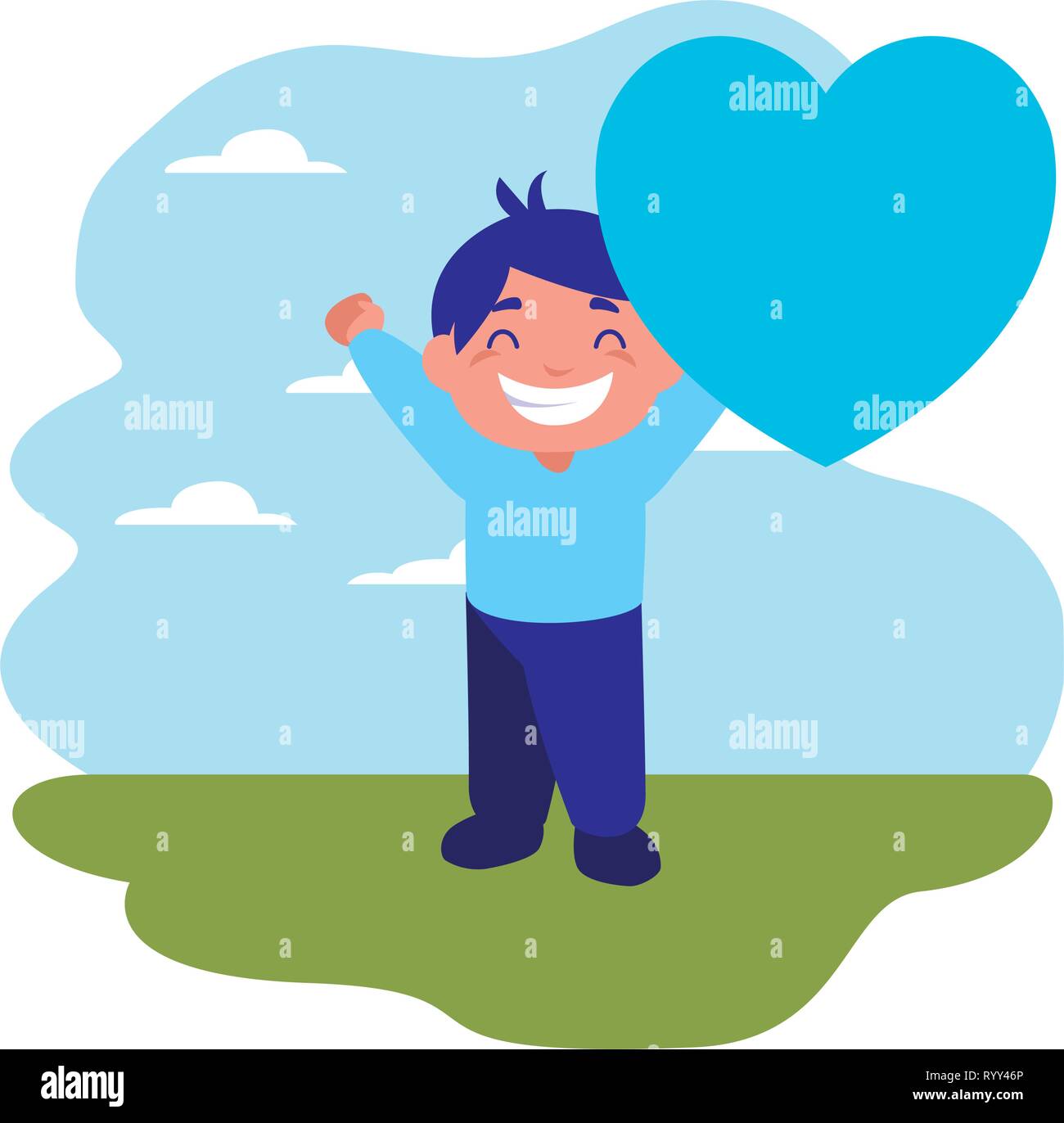 smiling boy holding heart love outdoors vector illustration Stock ...