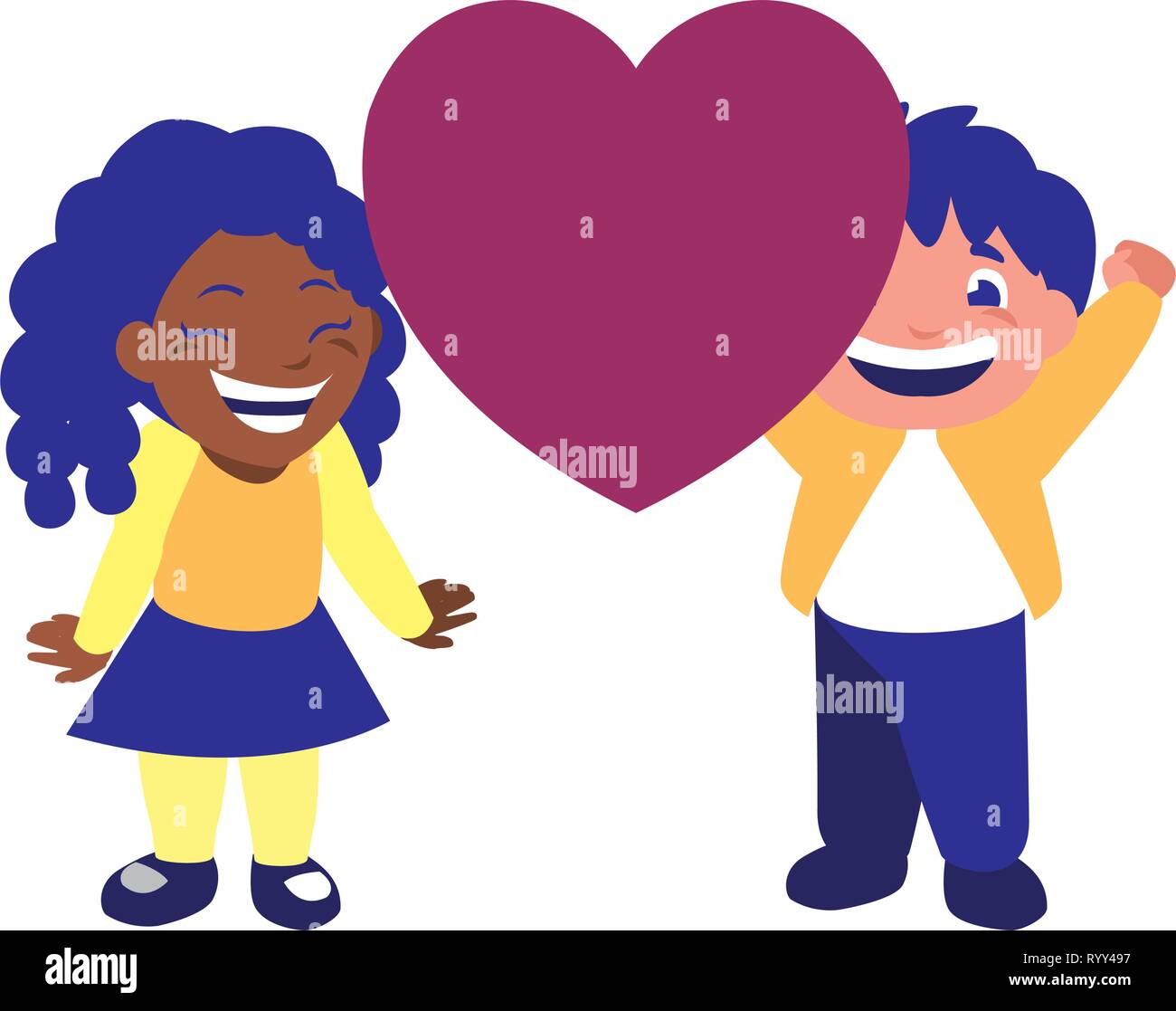 cute boy and girl holding heart vector illustration Stock Vector Image ...