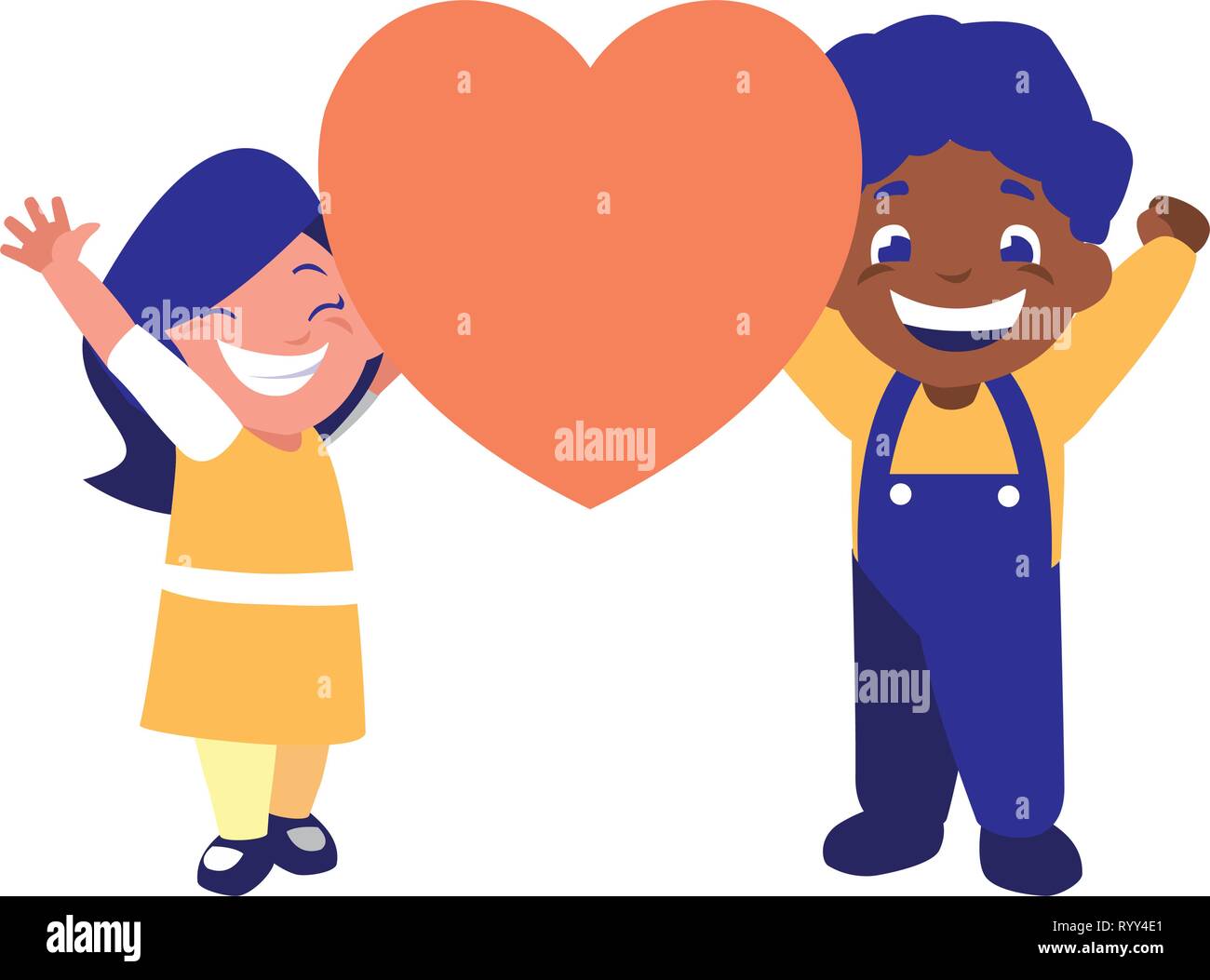 cute boy and girl holding heart vector illustration Stock Vector