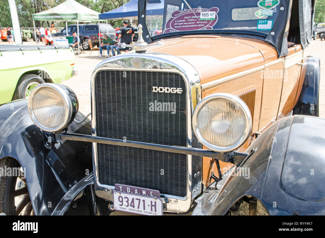 1927 Dodge 3.7 liter, 4 cylinder, 24.8 hp cabriolet car on display near Tamworth Australia. Stock Photo